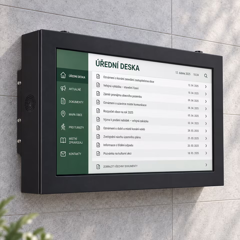 Vizualizace nástěnné digitální úřední desky